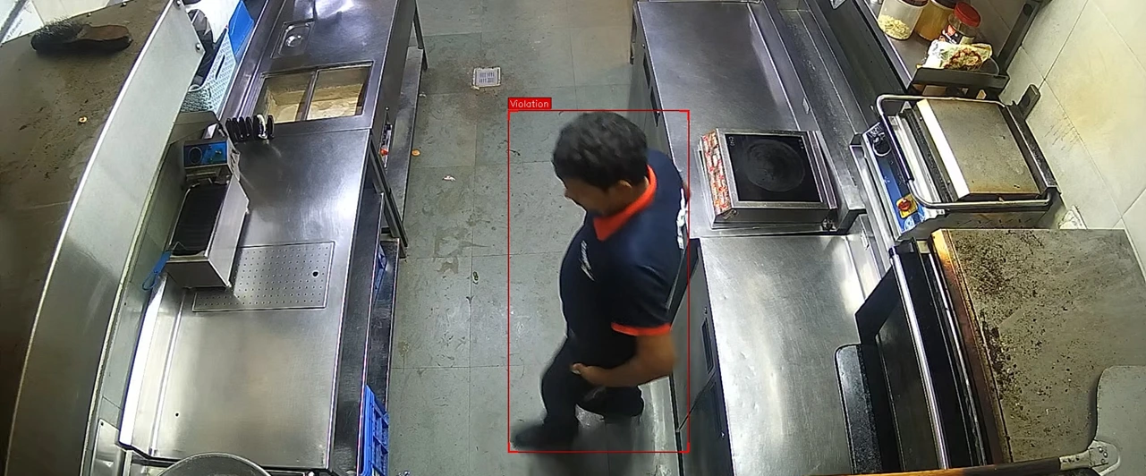 AI CCTV system detecting PPE violation in restaurant kitchen